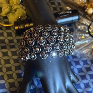 Beautiful black metal and black rhinestone stretchy bracelet